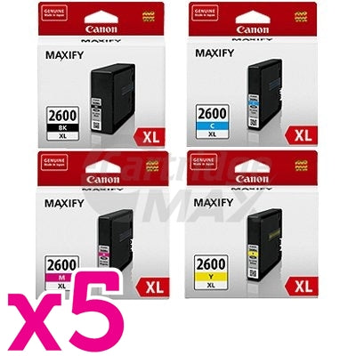 20 Pack Canon PGI-2600XL Original High Yield Ink Cartridge [5BK,5C,5M,5Y]