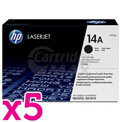 5 x HP CF214A (14A) Original Black Toner Cartridge - 10,000 Pages