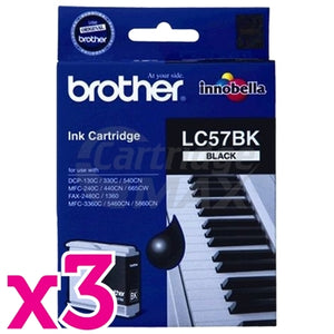 3 x Original Brother LC-57BK Black Ink Cartridge - 500 pages each