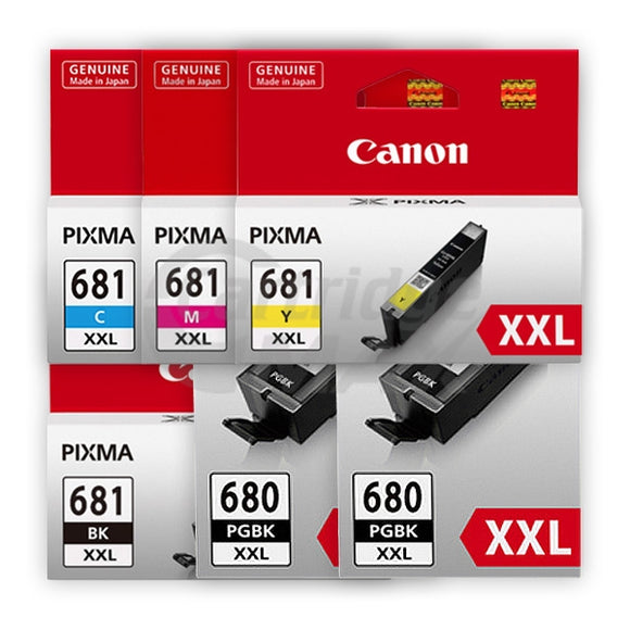 6 Pack Canon PGI-680XXL CLI-681XXL Extra High Yield Original Inkjet Cartridges Combo [2BK,1PBK,1C,1M,1Y]