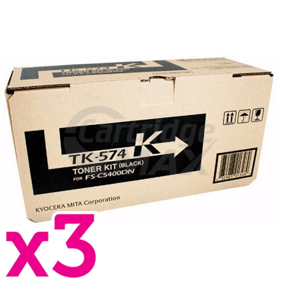 3 x Original Kyocera TK-574K Black Toner Cartridge FS-C5400DN, P-7035CDN - 16,000 Pages