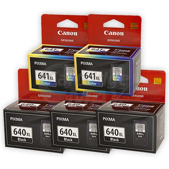 5-Pack Canon PG-640XL, CL-641XL Original High Yield Ink Cartridge [3Black + 2Colour]