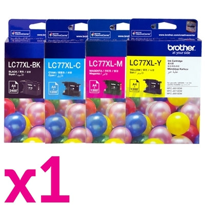 4 Pack Original Brother LC-77XL High Yield Ink Combo [BK+C+M+Y]