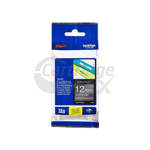 Brother TZe-PR935 Original 12mm White Text on Premium Silver Laminated Tape - 4 metres