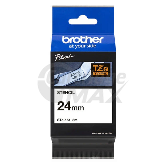 Brother STe-151 Original 24mm Black Text on Clear Stencil Tape - 3 metres