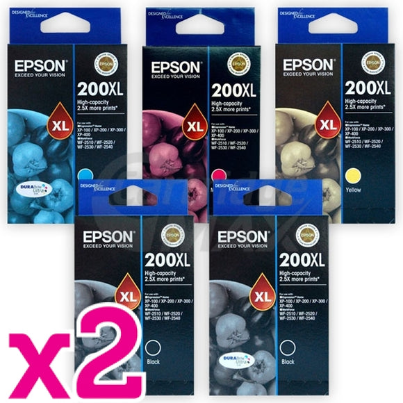 10 Pack Epson 200XL (C13T201192-C13T201492) Original High Yield Inkjet Cartridges [4BK,2C,2M,2Y]