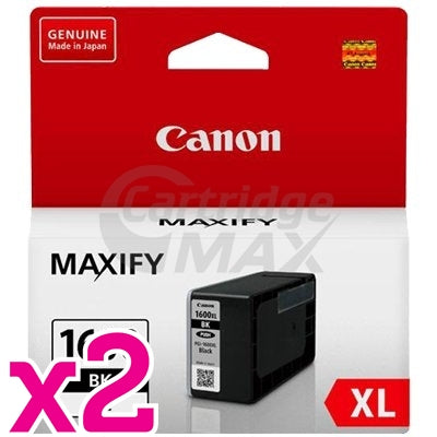 2 x Canon PGI-1600XLBK Original Black High Yield Ink Cartridge