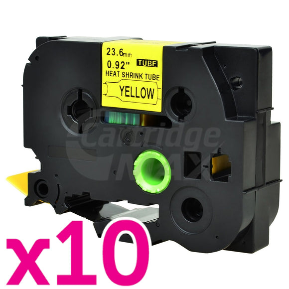 10 x Brother HSe-651 Generic 23.6mm Black Text on Yellow Heat Shrink Tube Tape - 1.5 meters