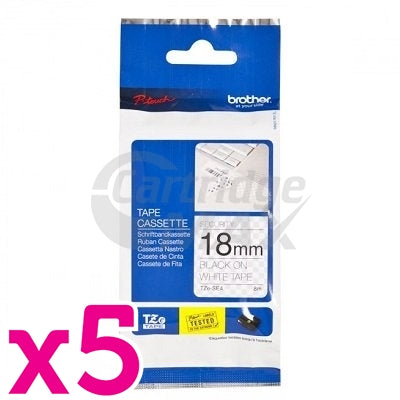 5 x Brother TZe-SE4 Original 18mm Black Text on White Security Laminated Tape - 8 metres