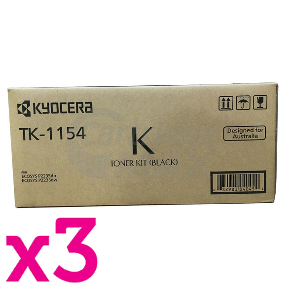 3 x Original Kyocera TK-1154 Black Toner Cartridge P2235DW, P2235DN