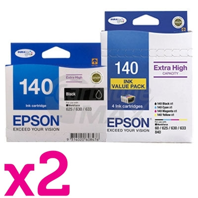 10 Pack Epson 140 (T1401-T1404) Original Extra High Yield Inkjet Cartridges (C13T140692+C13T140192) [4BK,2C,2M,2Y]