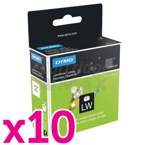 10 x Dymo SD30332 / S0929120 Original White Label Roll 25mm x 25mm  - 750 labels per roll