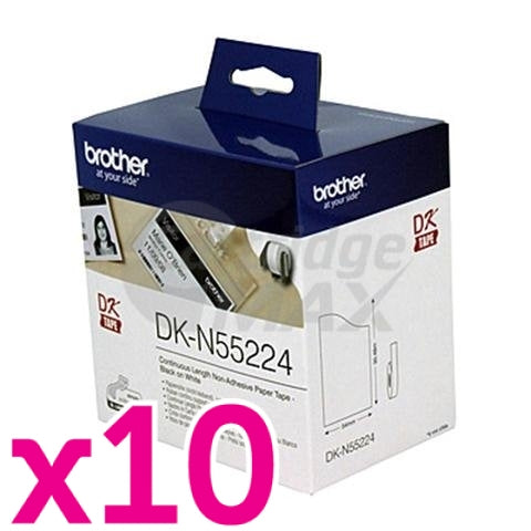 10 x Brother DK-N55224 Original Black Text on White Continuous Paper Label Roll Non-Adhesive 54mm x 30.48m
