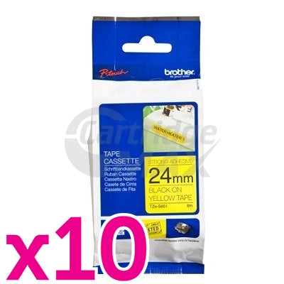 10 x Brother TZe-S651 Original 24mm Black Text on Yellow Strong Adhesive Laminated Tape - 8 metres