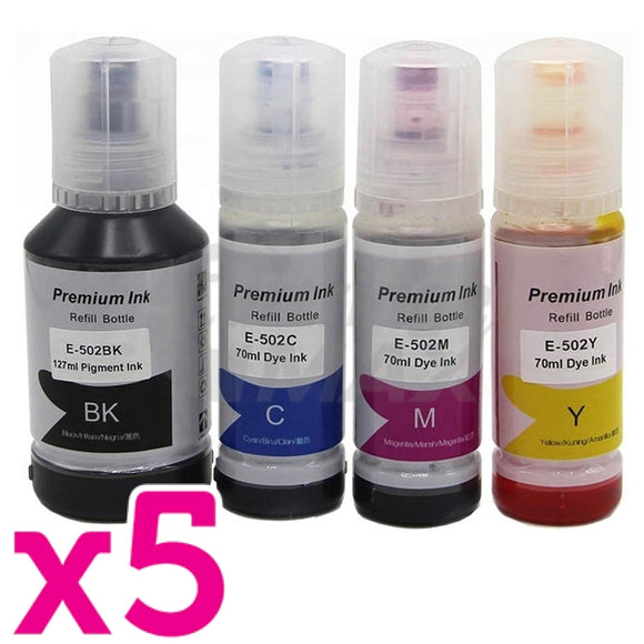 20-Pack Generic Epson T502 EcoTank Ink Bottles [5BK+5C+5M+5Y]