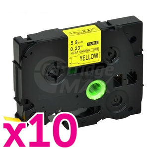 10 x Brother HSe-611 Generic 5.8mm Black Text on Yellow Heat Shrink Tube Tape - 1.5 meters