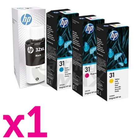 4 Pack HP 32XL + 31 Original Ink Bottle 1VV24AA 1VU26AA-1VU28AA [1BK,1C,1M,1Y]