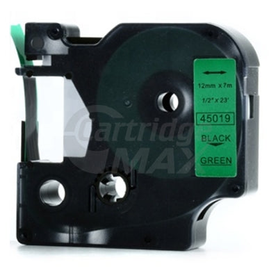 Dymo SD45019 / S0720590 Generic 12mm Black Text on Green Label Cassette - 7 meters