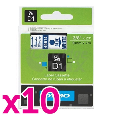 10 x Dymo SD40914 / S0720690 Original 9mm Blue Text on White Label Cassette - 7 meters