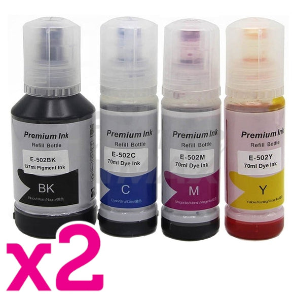 8-Pack Generic Epson T502 EcoTank Ink Bottles [2BK+2C+2M+2Y]