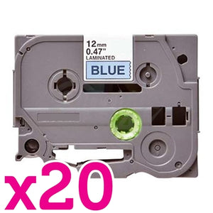 20 x Brother TZe-531 Generic 12mm Black Text on Blue Laminated Tape - 8 meters
