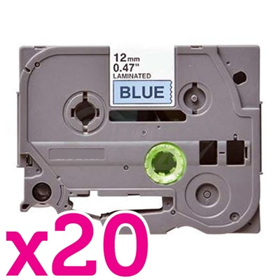 20 x Brother TZe-531 Generic 12mm Black Text on Blue Laminated Tape - 8 meters