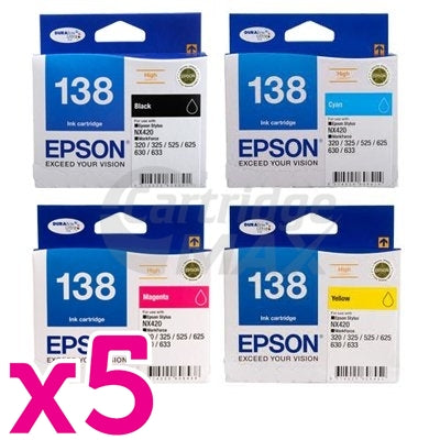 20-Pack Original Epson 138 T1381-T1384 Ink Cartridge Set [5BK,5C,5M,5Y]