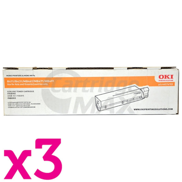 3 x Original OKI B411/431/MB471/479 Black Toner Cartridge (44574703)