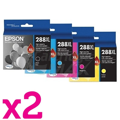 8 Pack Epson 288XL Original High Yield Inkjet Cartridges Combo [2BK,2C,2M,2Y]