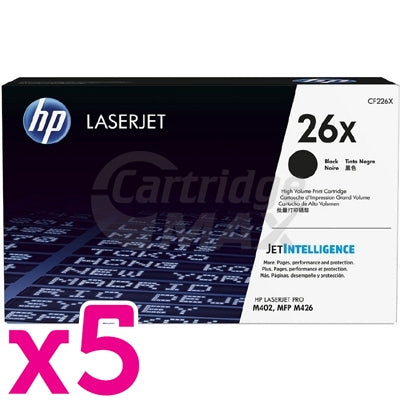 5 x HP CF226X (26X) Original Black Toner Cartridge - 9,000 Pages