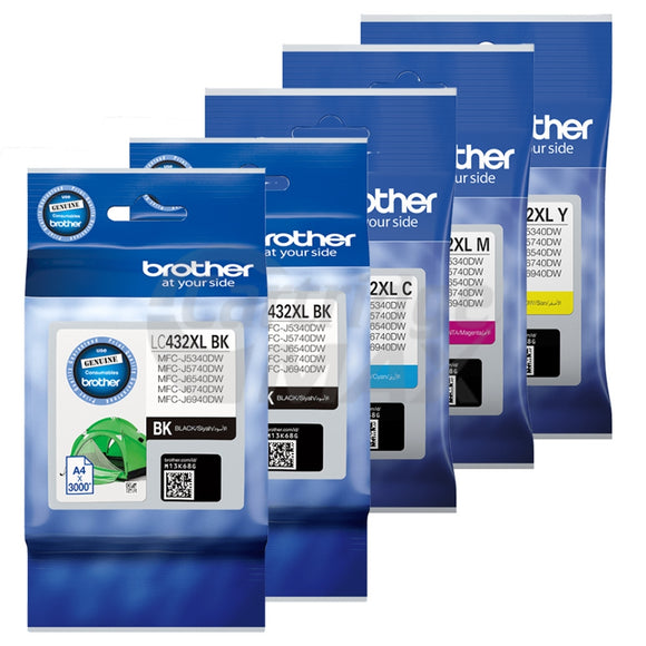 5 Pack Brother LC-432XL Original High Yield Ink Cartridges Combo [2BK, 1C, 1M, 1Y]