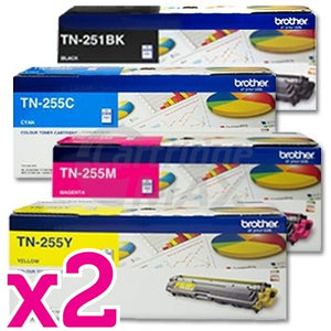 2 sets of 4 Pack Brother TN-251 / TN-255 Original High Yield Toner Combo [2BK,2C,2M,2Y]