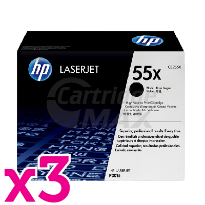 3 x HP CE255X (55X)  Original Black High Yield Toner Cartridge - 12,000 Pages