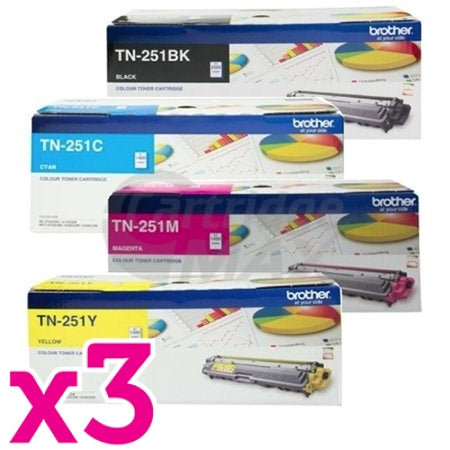 3 sets of 4-Pack Brother TN-251 Original Toner Combo [3BK,3C,3M,3Y]