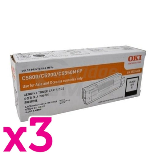 3 x OKI Original C5800/5900/C5550MFP Black Toner Cartridge - 6,000 pages (43324428)