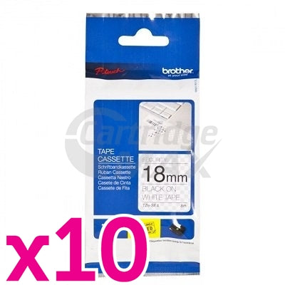 10 x Brother TZe-SE4 Original 18mm Black Text on White Security Laminated Tape - 8 metres