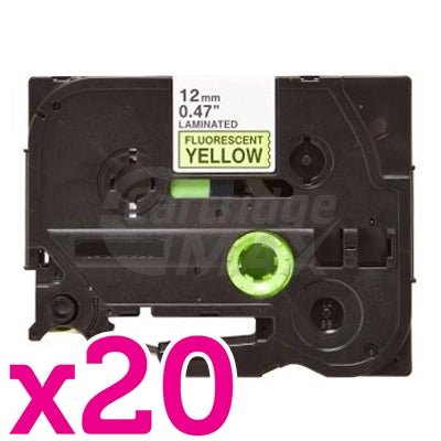 20 x Brother TZe-C31 Generic 12mm Black Text on Yellow Fluorescent Laminated Tape - 5 meters
