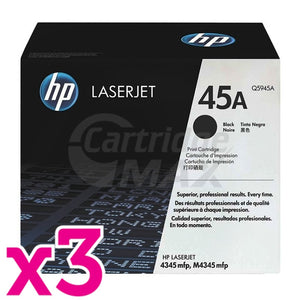 3 x HP Q5945A (45A) Original Black Toner Cartridge - 18,000 Pages