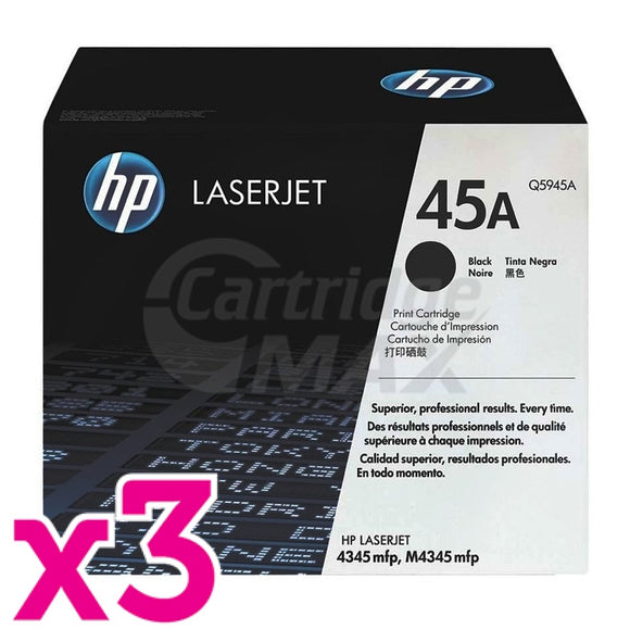 3 x HP Q5945A (45A) Original Black Toner Cartridge - 18,000 Pages