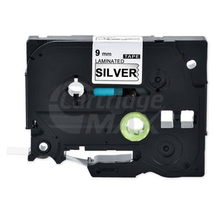 Brother TZe-921 Generic 9mm Black Text on Silver Laminated Tape - 8 meters