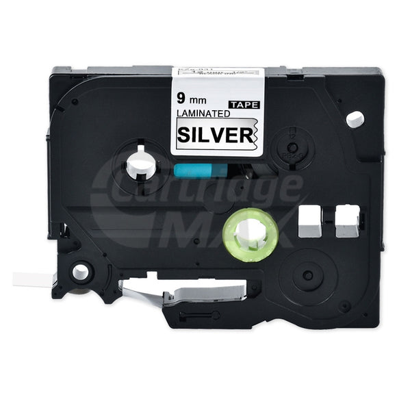 Brother TZe-921 Generic 9mm Black Text on Silver Laminated Tape - 8 meters