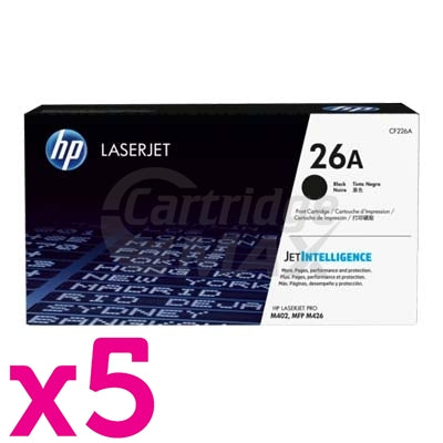 5 x HP CF226A (26A) Original Black Toner Cartridge - 3,100 Pages