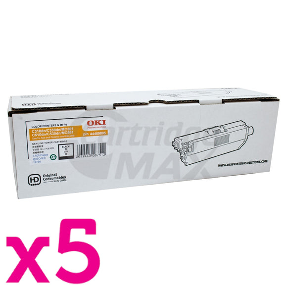 5 x OKI Original C310DN / C330DN / MC361 / MC362DN / C331DN Black Toner Cartridge - 3,500 pages (44469805)