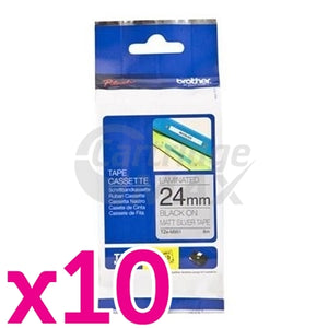10 x Brother TZe-M951 Original 24mm Black Text on Matt Silver Laminated Tape - 8 metres
