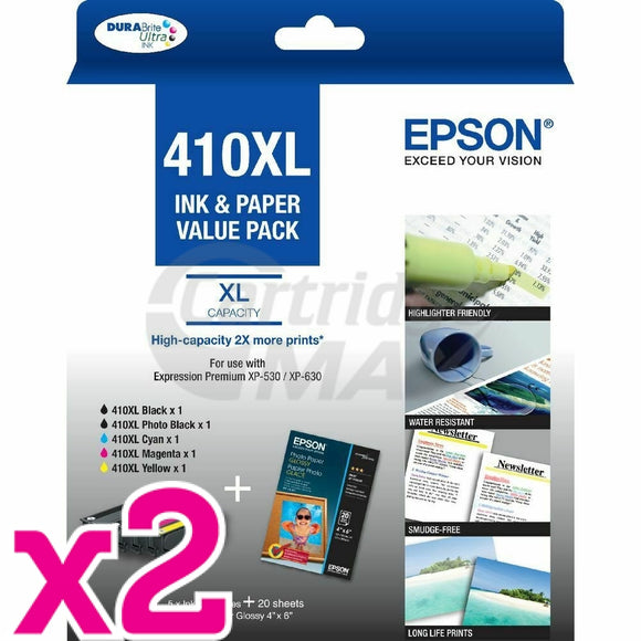 10 Pack Epson 410XL (C13T339796) Original High Yield Value Pack [2BK,2PBK,2C,2M,2Y]