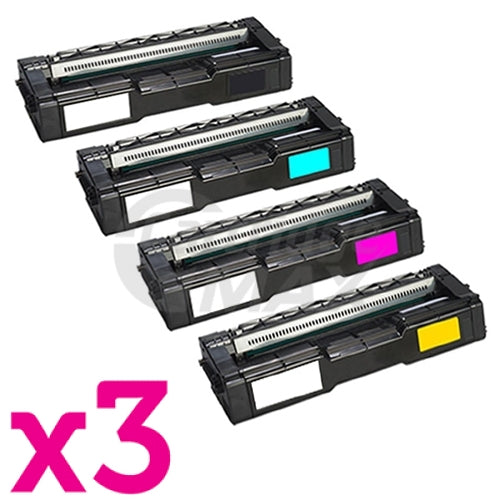 3 Sets of 4 Pack Ricoh SP C252DN / SP C252SF / SP C262SFNW (407720-407723) Generic Toner Combo [3BK+3C+3M+3Y]