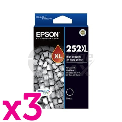 3 x Epson 252XL Original Black High Yield Ink Cartridge - 1,100 pages [C13T253192]
