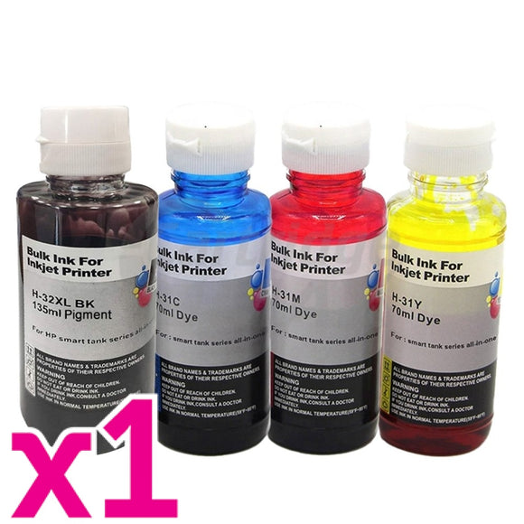 4 Pack HP 32XL + 31 Generic Ink Bottle 1VV24AA 1VU26AA-1VU28AA [1BK,1C,1M,1Y]