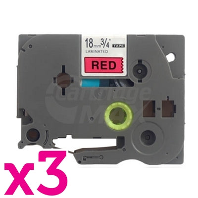 3 x Brother TZe-441 Generic 18mm Black Text on Red Laminated Tape - 8 meters
