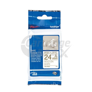Brother TZe-R254 Original 24mm Gold Text on White Ribbon Tape - 4 metres